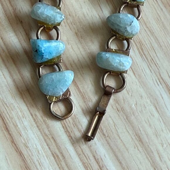 Vintage Larimar Stone Bracelet With Gold Plated Chain & Clasp 7" Length - Picture 4 of 10